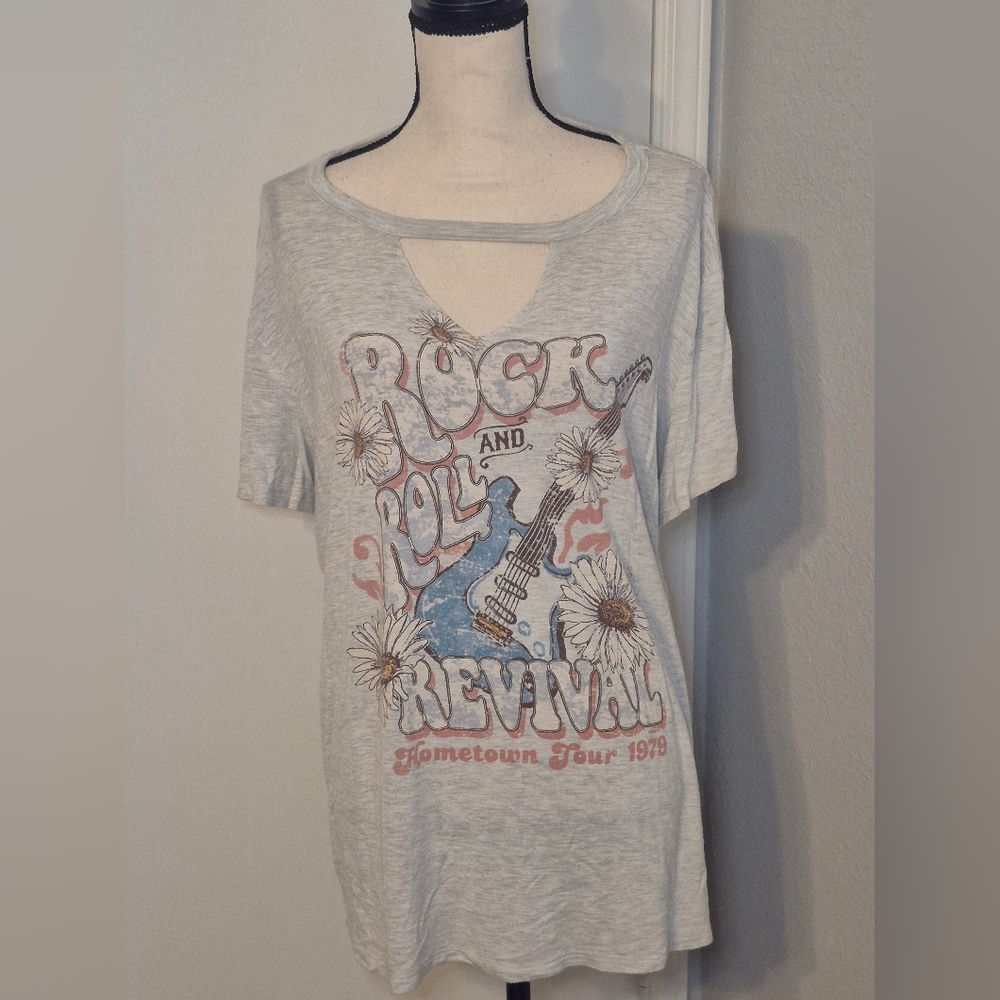 Gray Graphic Rock and Roll Revival Women's Top